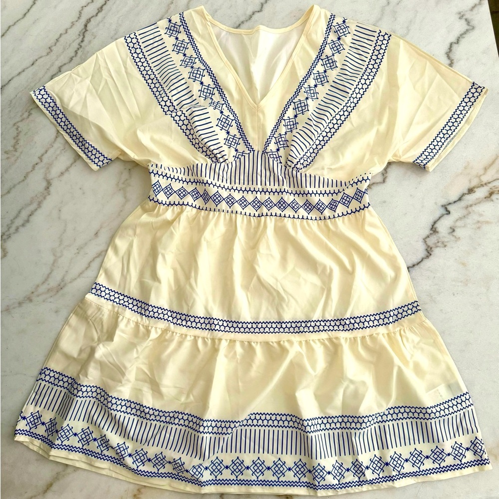 Never worn - Cream and Blue dress